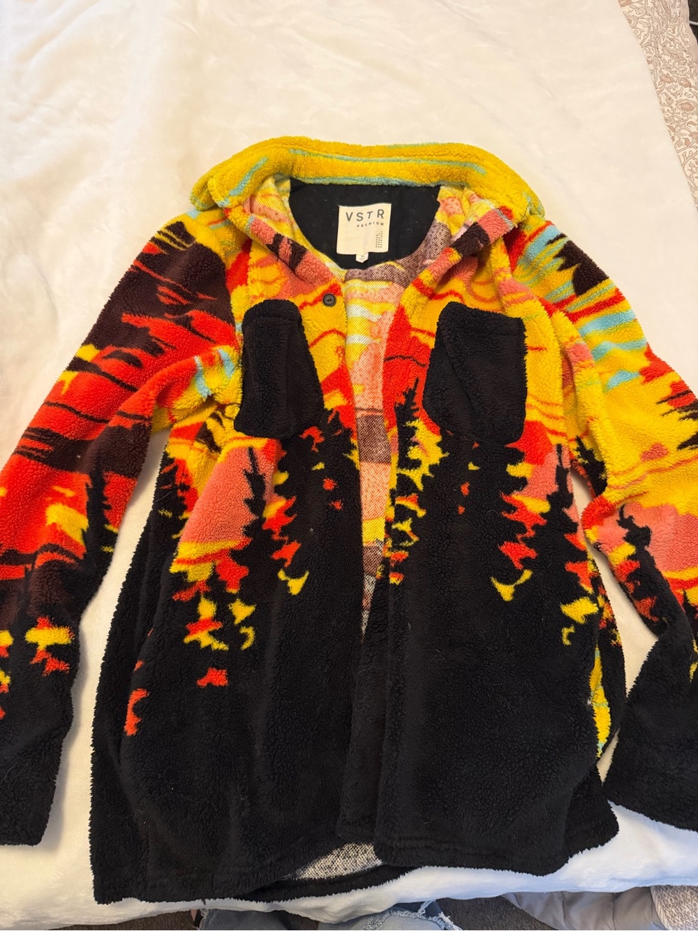 VSTR Multicolor Sherpa Hoodie Jacket in Yellow & Black